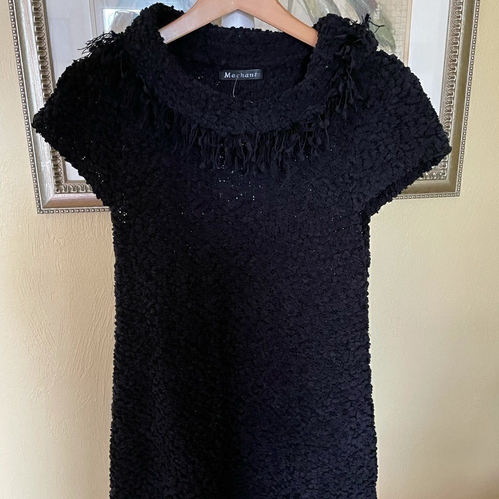 New Black Knit Tunic top, Dress to wear with tights, size small